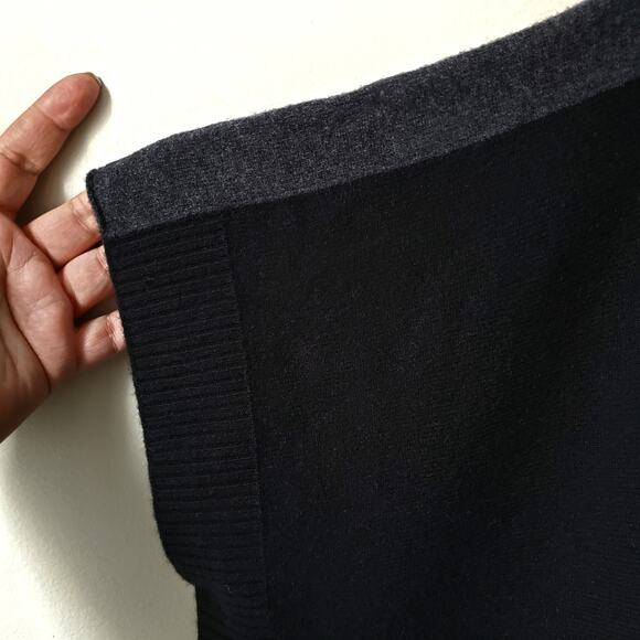 Tahari Women Cashmere Blend Black Cowlneck Sweater Poncho OS Minimal Modern Cozy - Picture 3 of 11